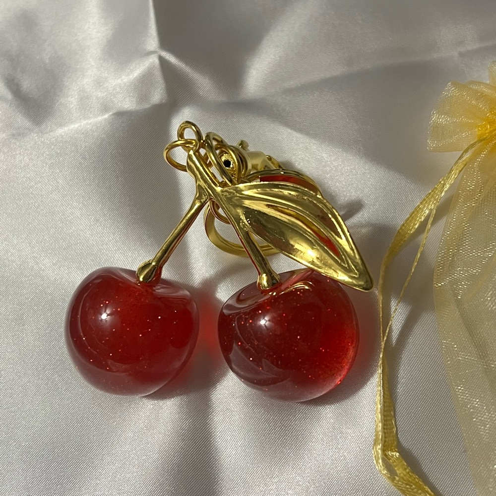 New. Gold and Bright Red Cherry Charm